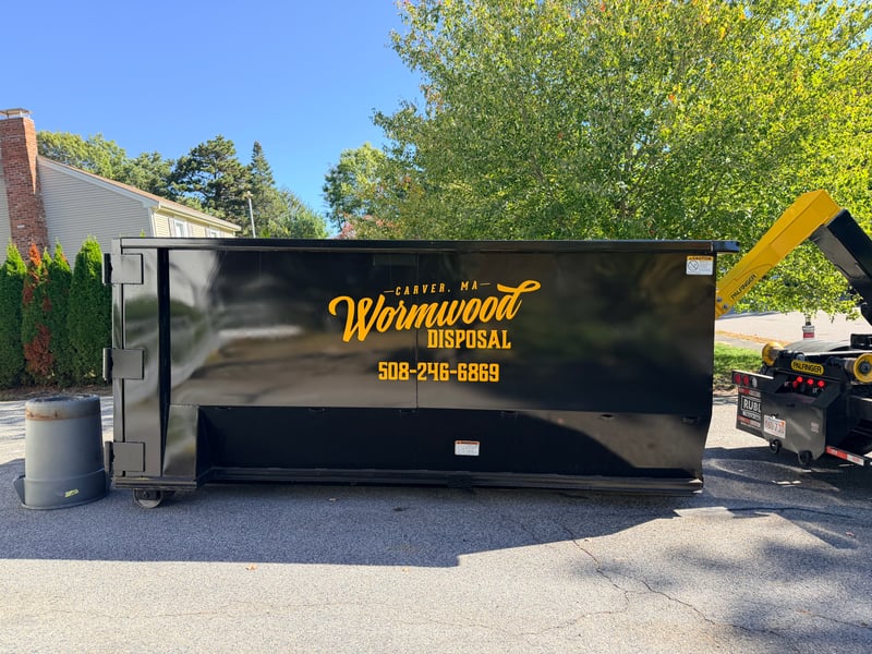 20 Yard Dumpster delivered to residential driveway in Massachusetts